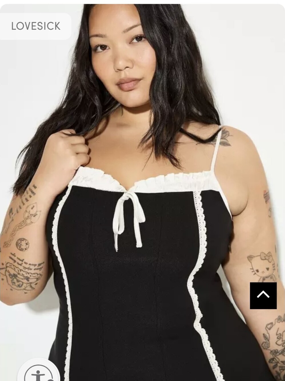Torrid - Lovesick - Black Mini Dress with Cream Lace Trim and Tie - Picture 2 of 5